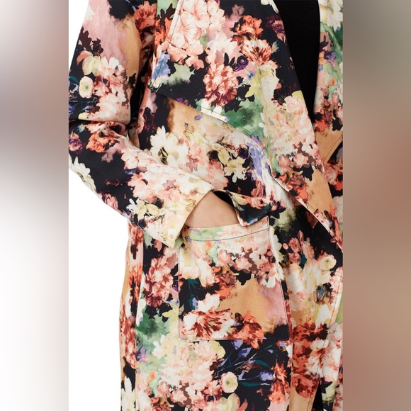 Badgley Mischka Dark Floral Duster Jacket in floral printed crepe Size 6 - Picture 4 of 10